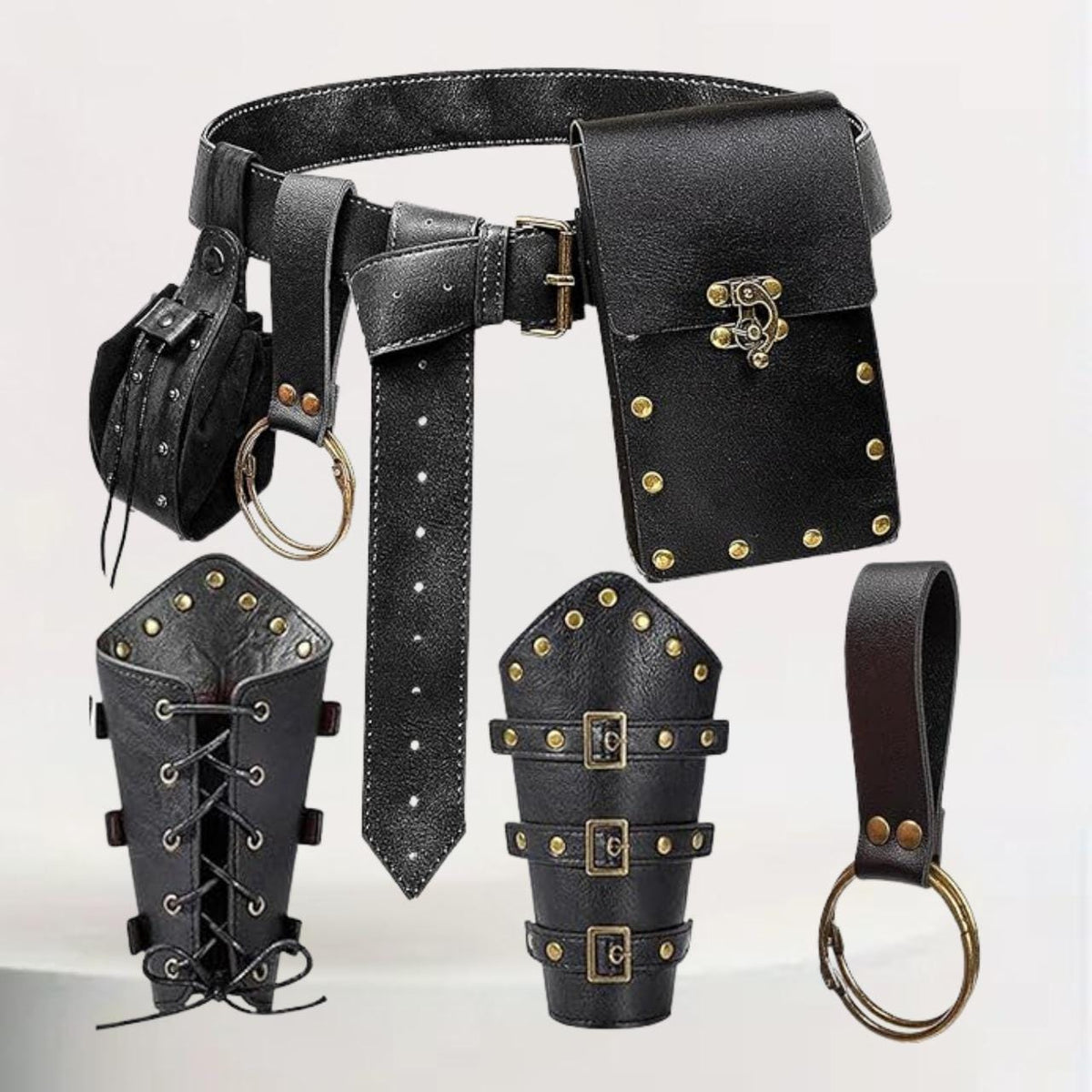 Viking Costume & LARP - Medieval Leather Belt Accessories Set, Viking Cosplay, Renaissance Faire