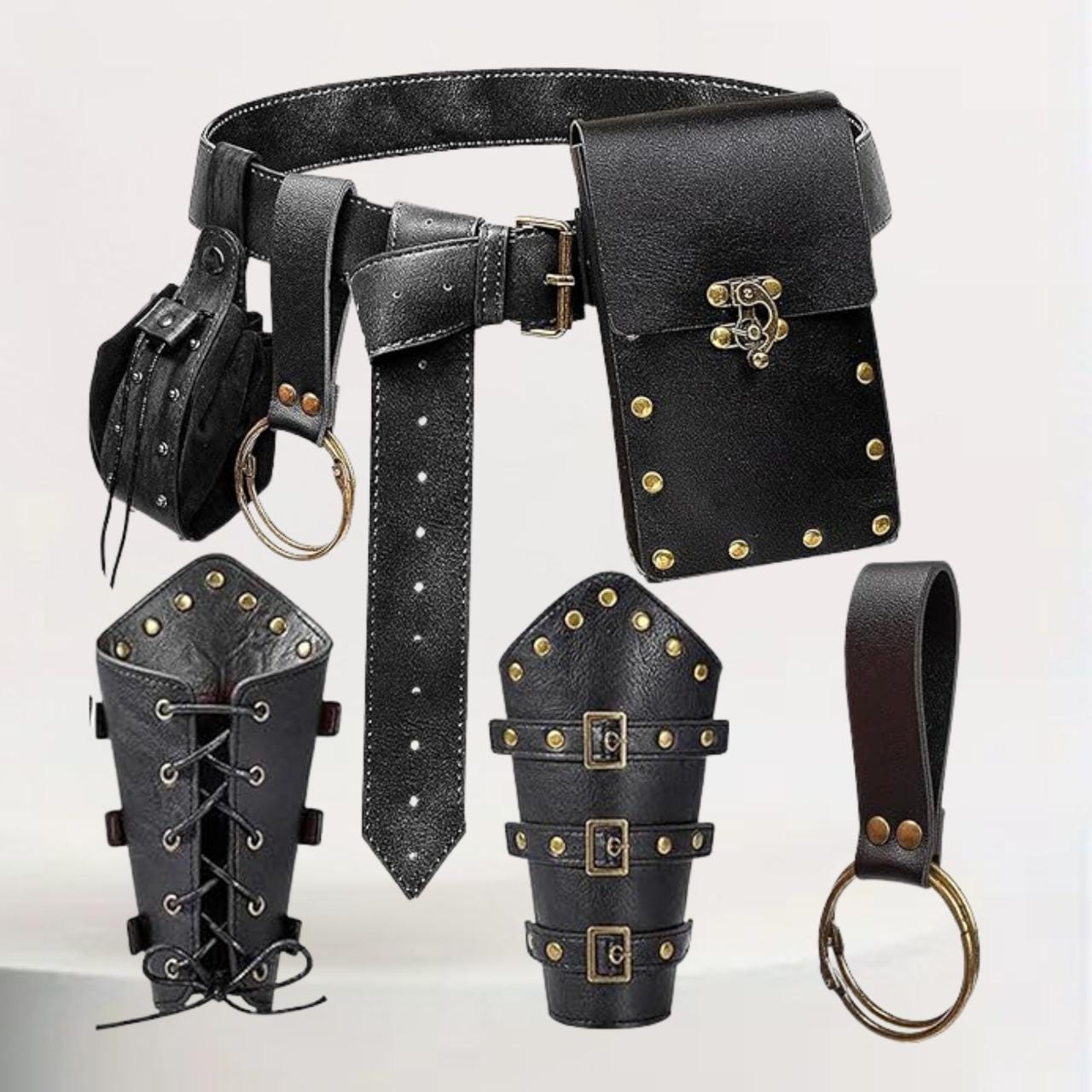 Viking Costume & LARP - Medieval Leather Belt Accessories Set, Viking Cosplay, Renaissance Faire