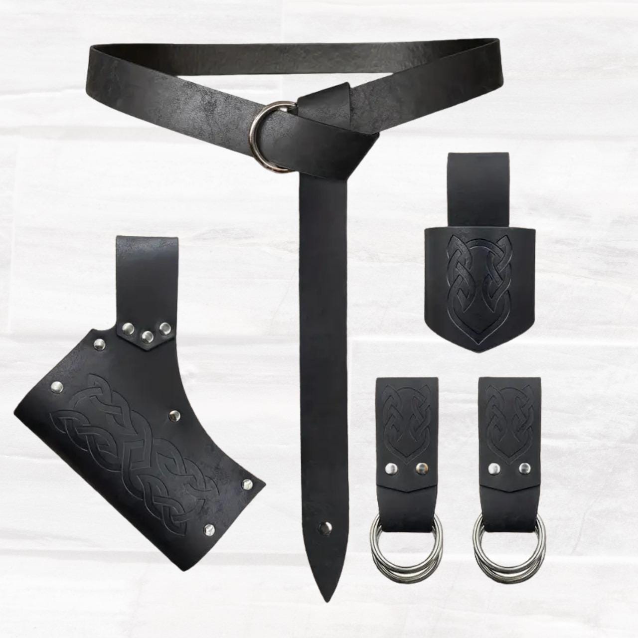 Viking Costume & LARP - Medieval Leather Belt Accessories Set, Viking Cosplay, Renaissance Faire