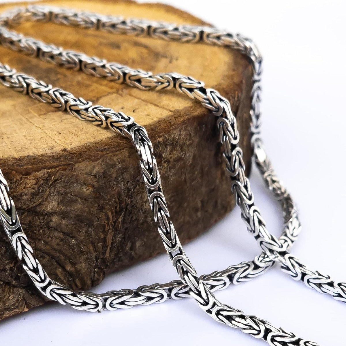 Viking Necklace - Oxidized Silver Square Byzantine Chain Necklace, 925 Sterling Silver Viking