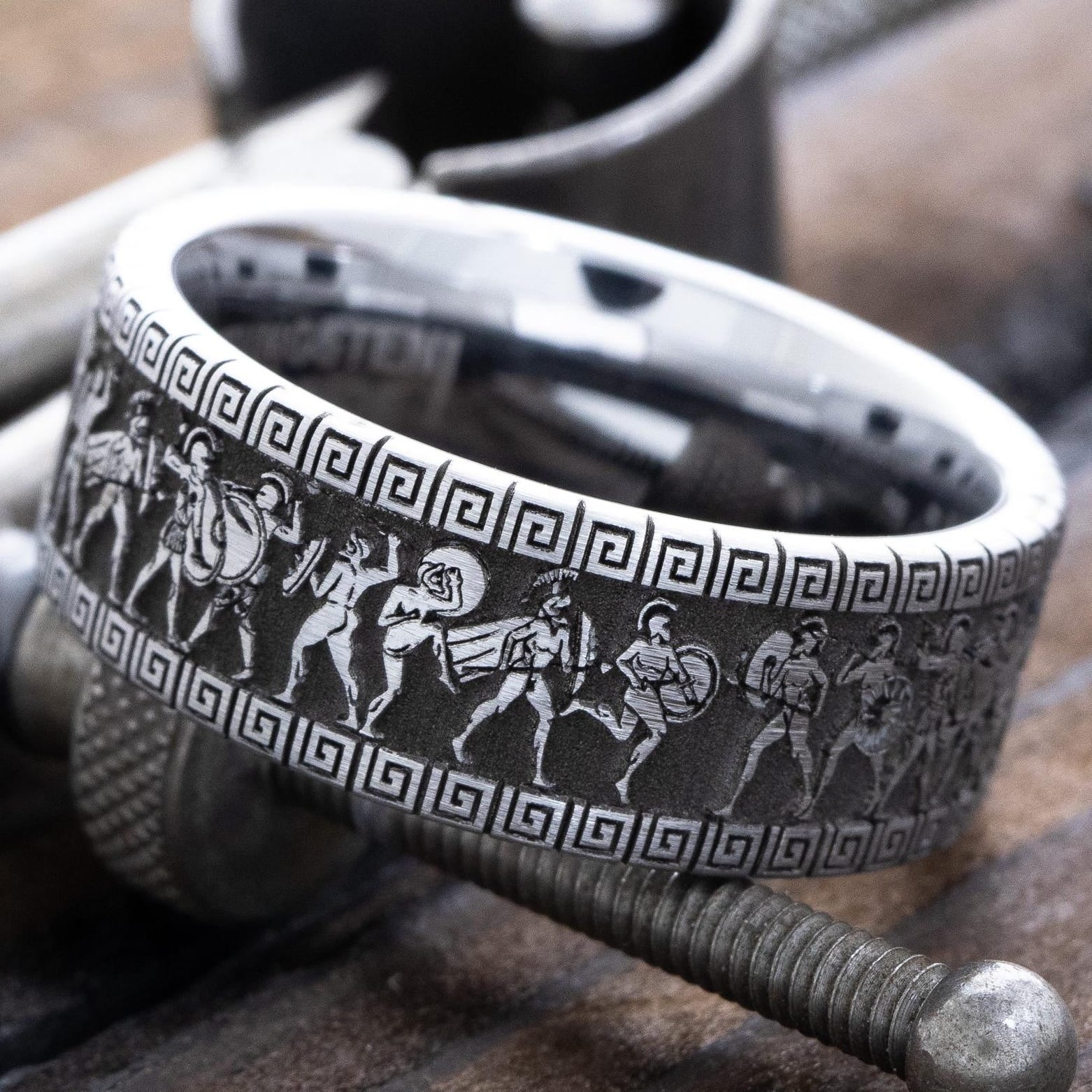 Viking Rune Ring - Black and Silver 9mm Tungsten Carbide Ring with Viking Norse Runes