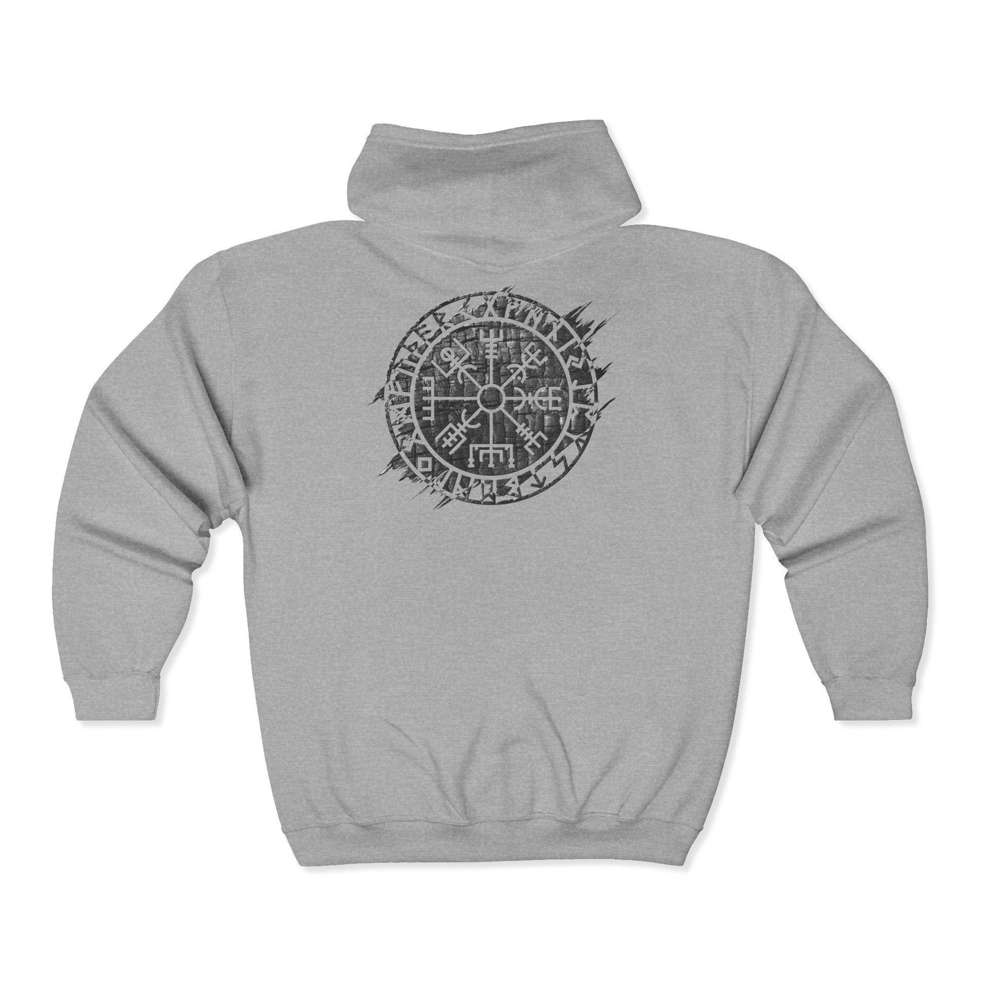 Viking Vegvisir Compass Hoodie - Nordic Viking Hoodie, Vegvisir Compass, Futhark Runes, Norse