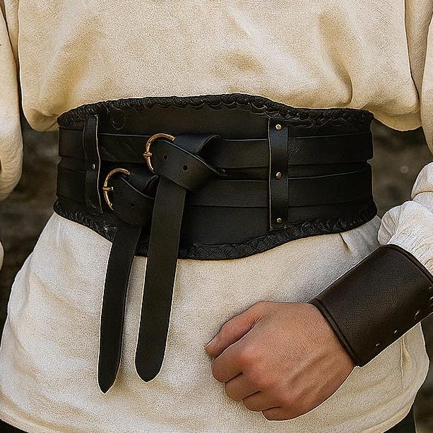 Viking Ring - Medieval Ring Belt, Black Faux Leather Renaissance Viking Cosplay Waist Belt, LARP