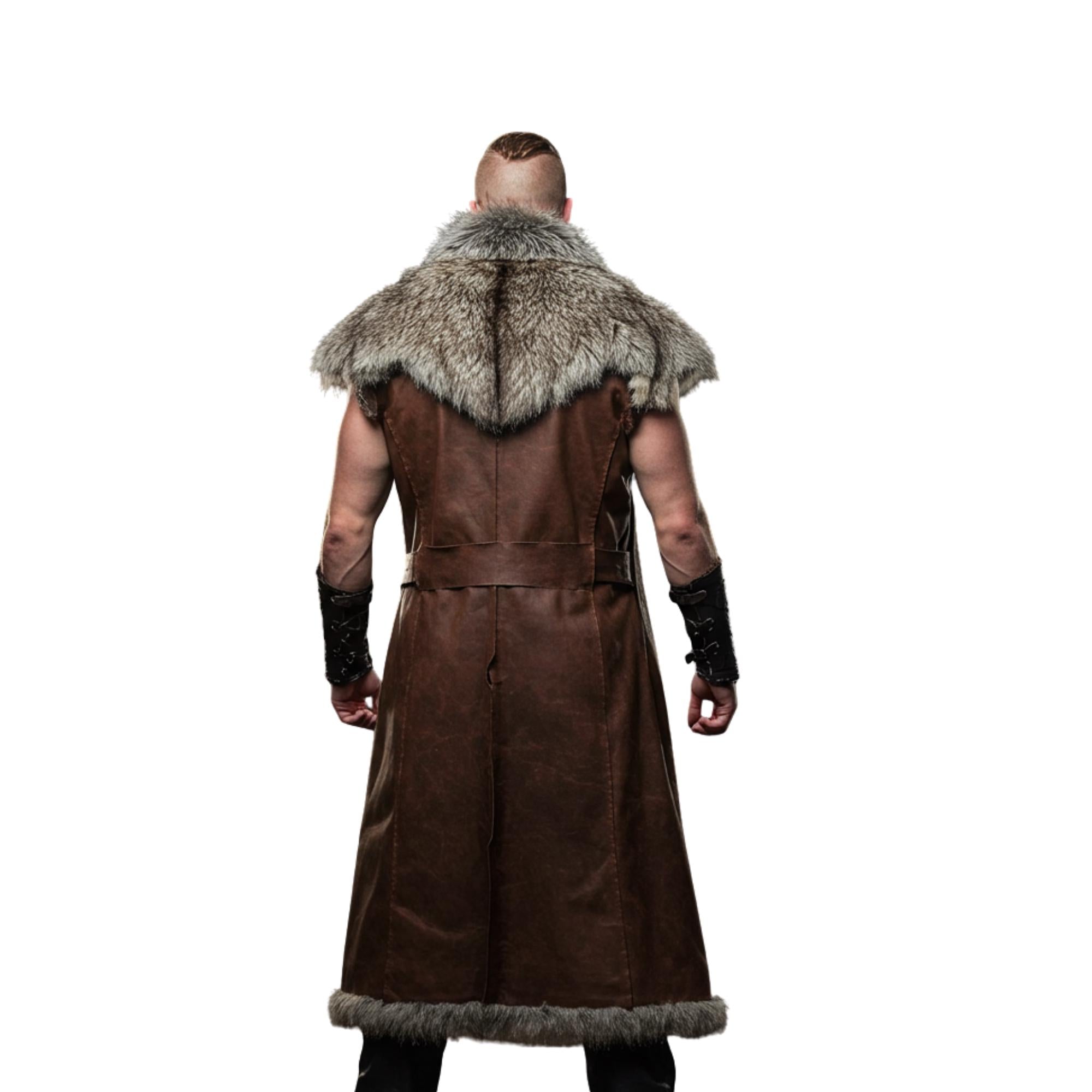 Viking Jacket - Handcrafted Cowhide Medieval Fur Coat: Viking Warrior Costume