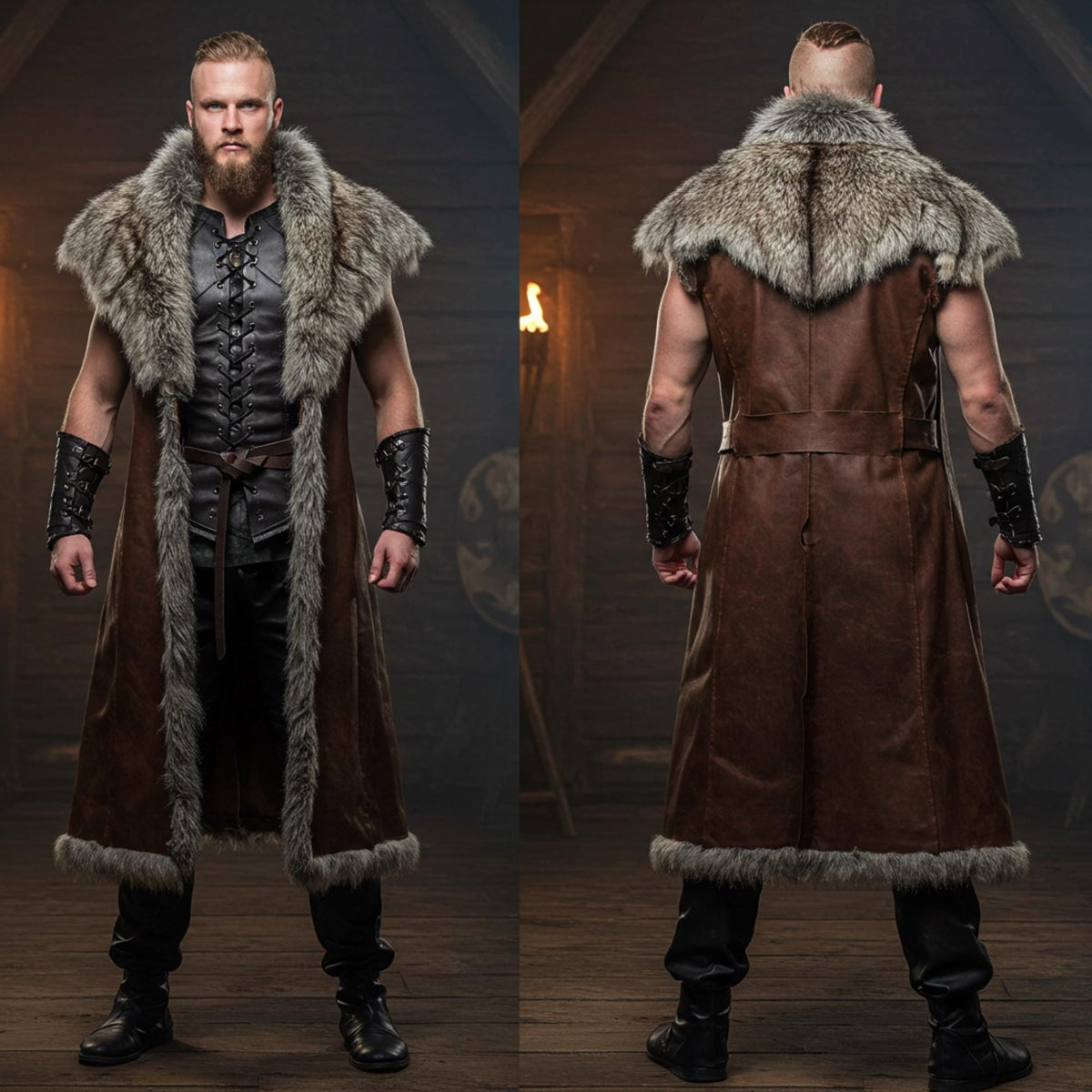Viking Jacket - Handcrafted Cowhide Medieval Fur Coat: Viking Warrior Costume