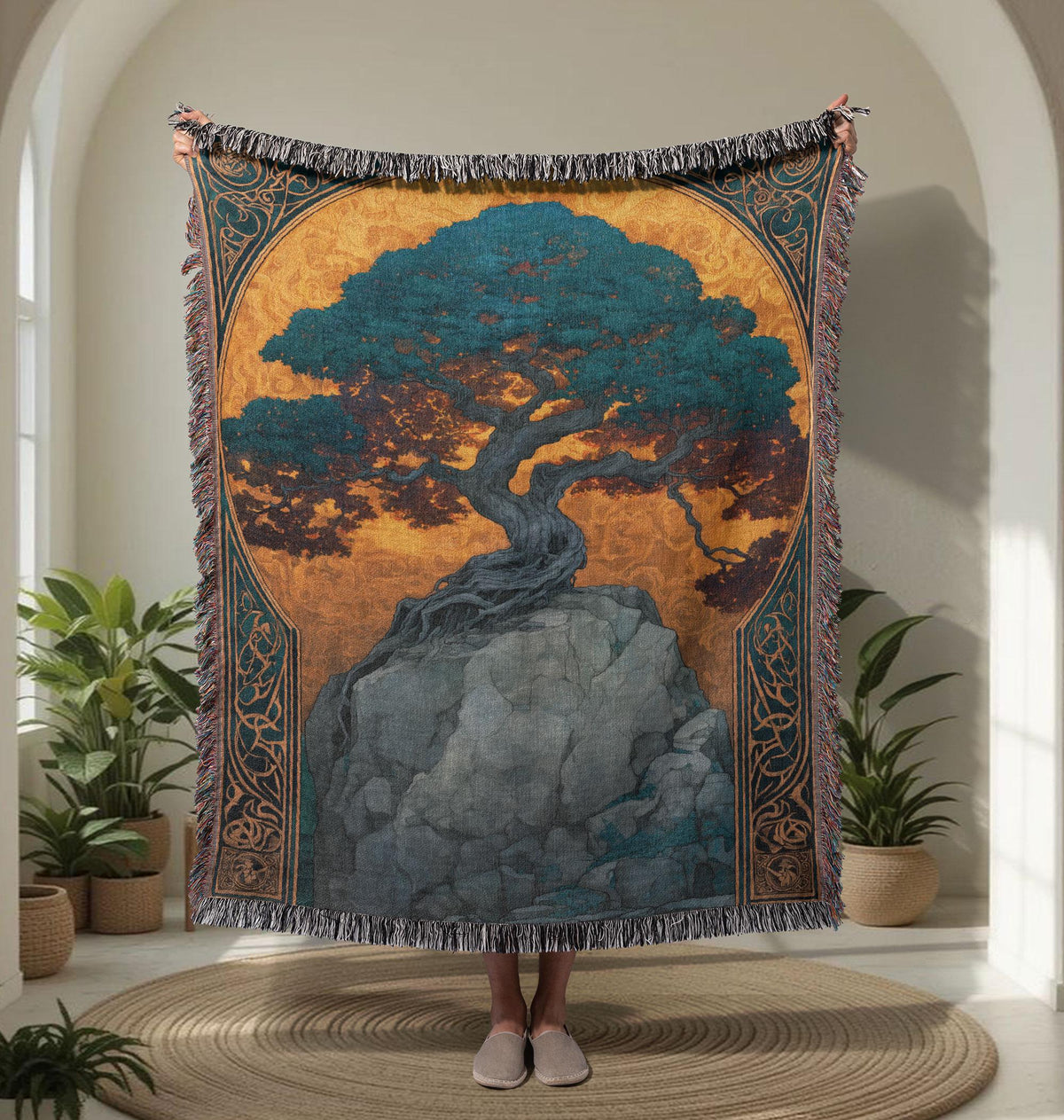 Viking Blanket - Epic Viking Warrior 100% Cotton Woven Blanket, Norse Mythology Home Decor Throw