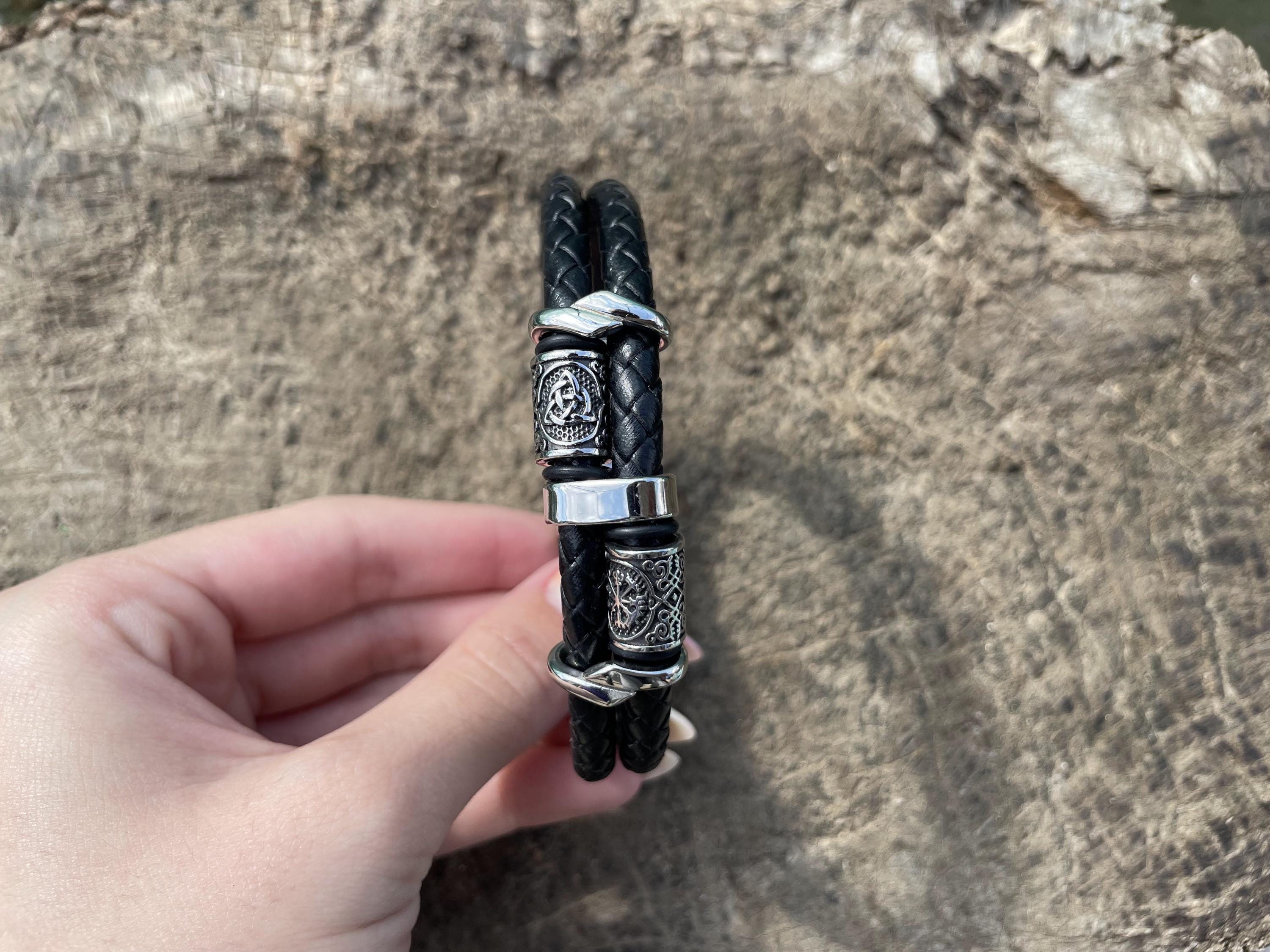 Viking Rune Bracelet - Nordic Viking Vintage Compass Leather Bracelet, Titanium Steel Viking Rune