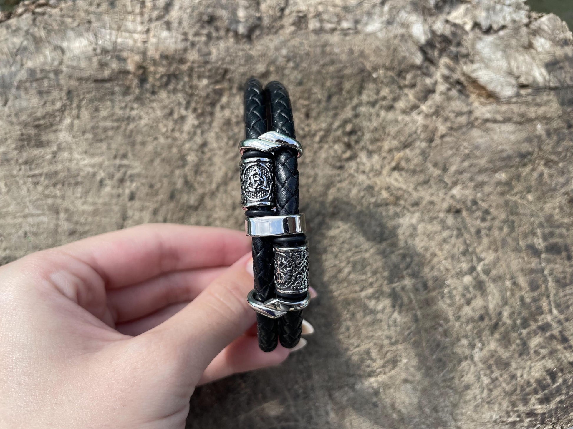 Viking Vegvisir Compass Bracelet - Viking Braided Leather Bracelet – Norse Runes, Celtic Knot