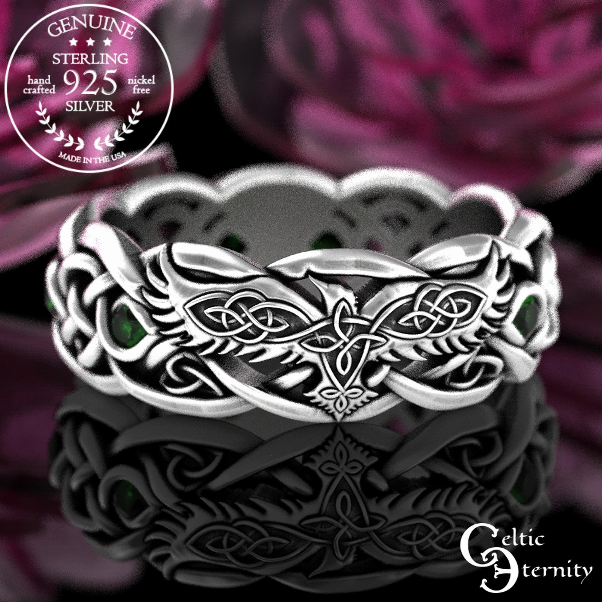 Viking Raven Ring - Sterling Silver Raven Ring, Celtic Knot Ring, Viking Raven Ring, Gothic Mens
