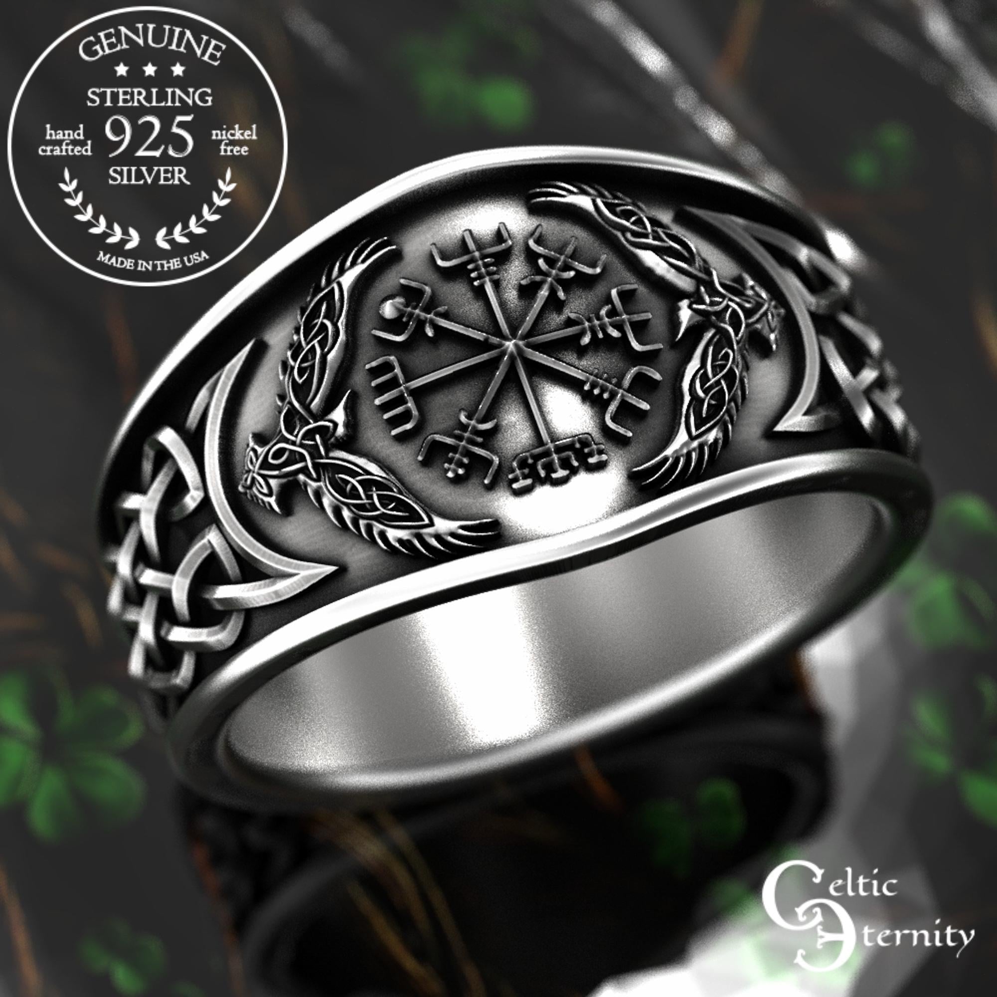 Viking Rune Ring - Personalized Silver Viking Rune Ring for Men, Engraved Norse Fidget Band, Nordic