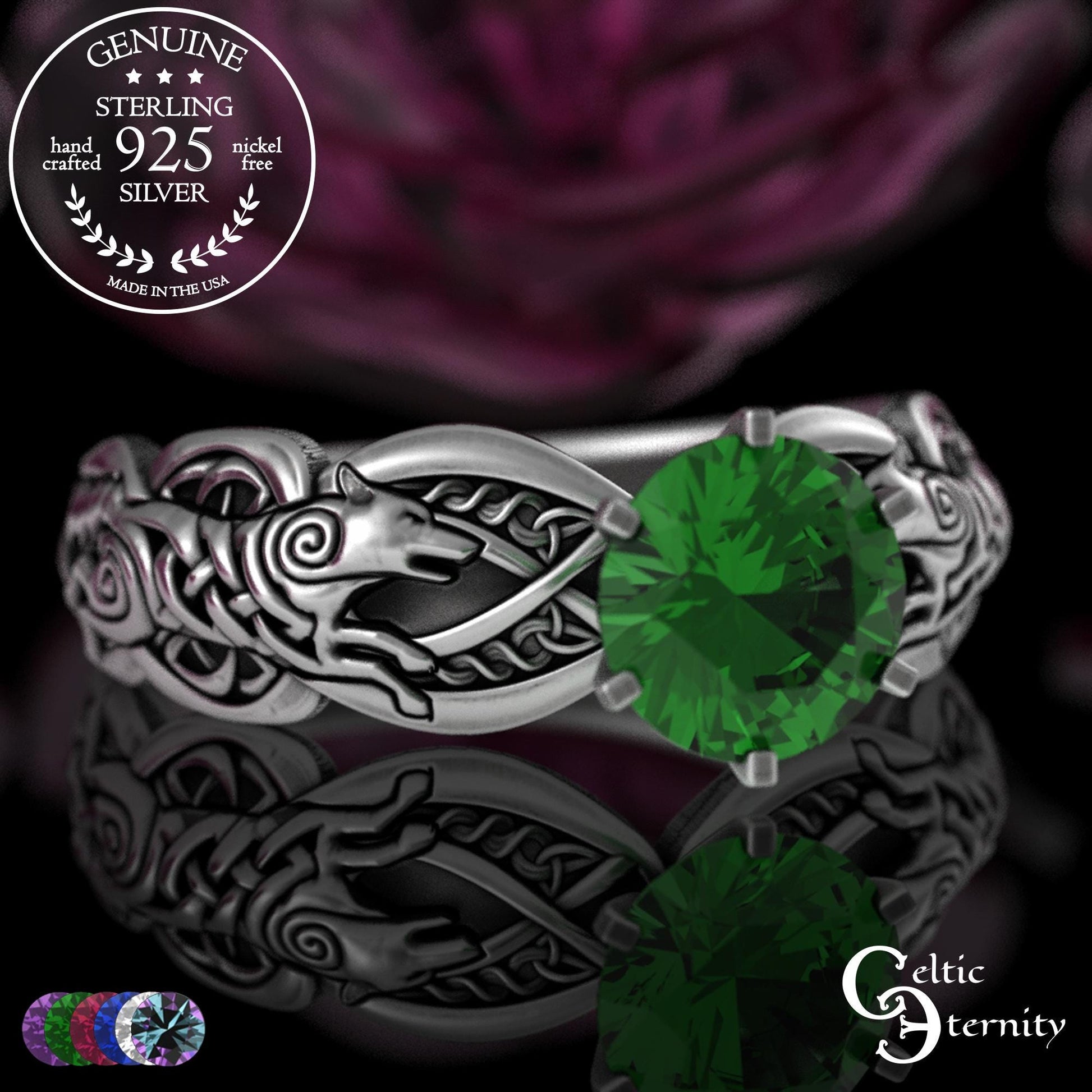 Viking Wolf Ring - Sterling Viking Wolf Solitaire Ring, Alexandrite Mated For Life Ring, Silver