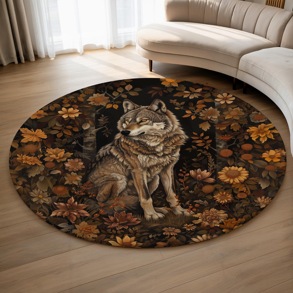 Viking Wolf Rug - Nordic Wolf Round Rug, Viking Wolf Area Rug, Celtic Knot Forest Decor, Mountain