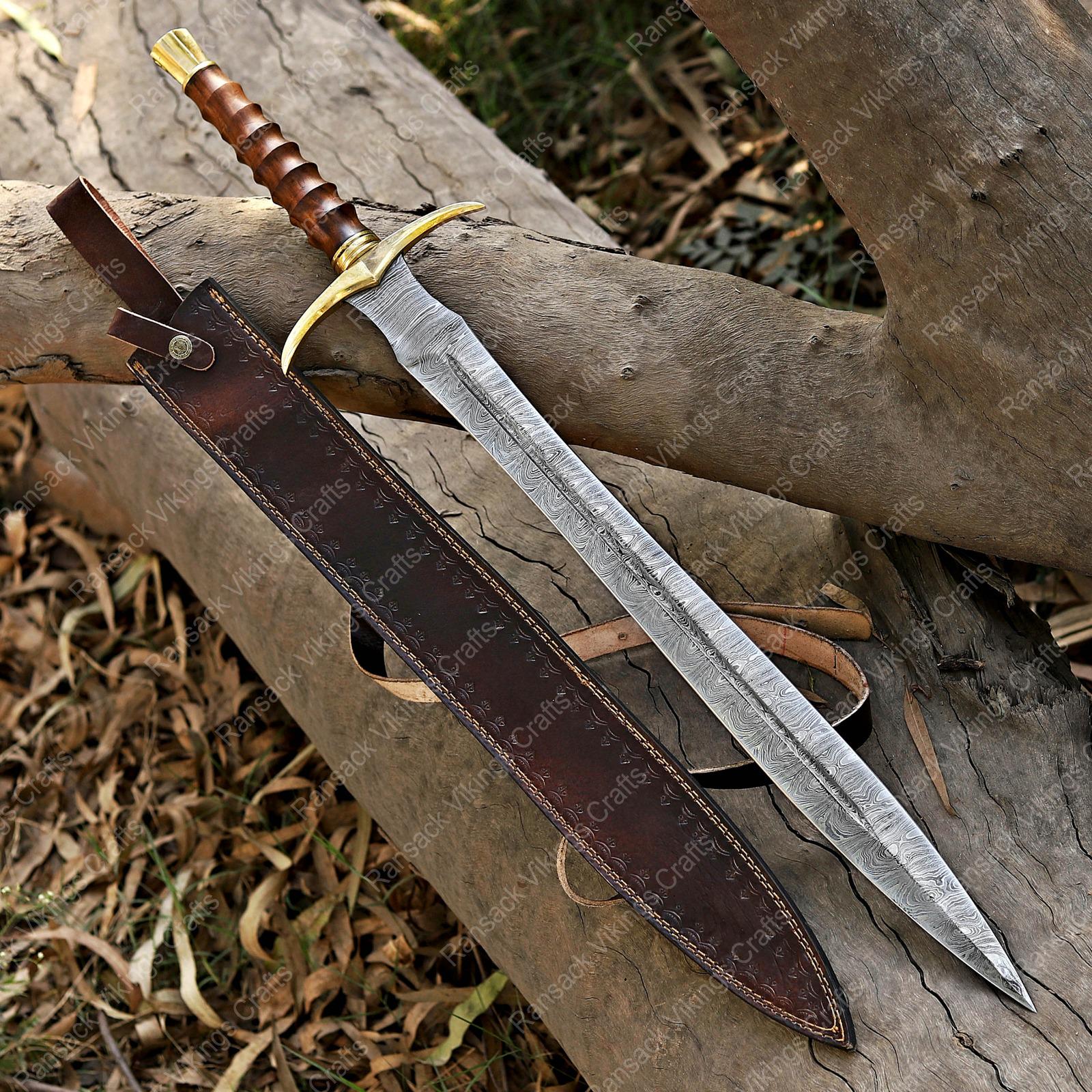 Viking Weapon Replica - Handmade Damascus Steel Celtic Leaf Sword, Viking Medieval Display Sword