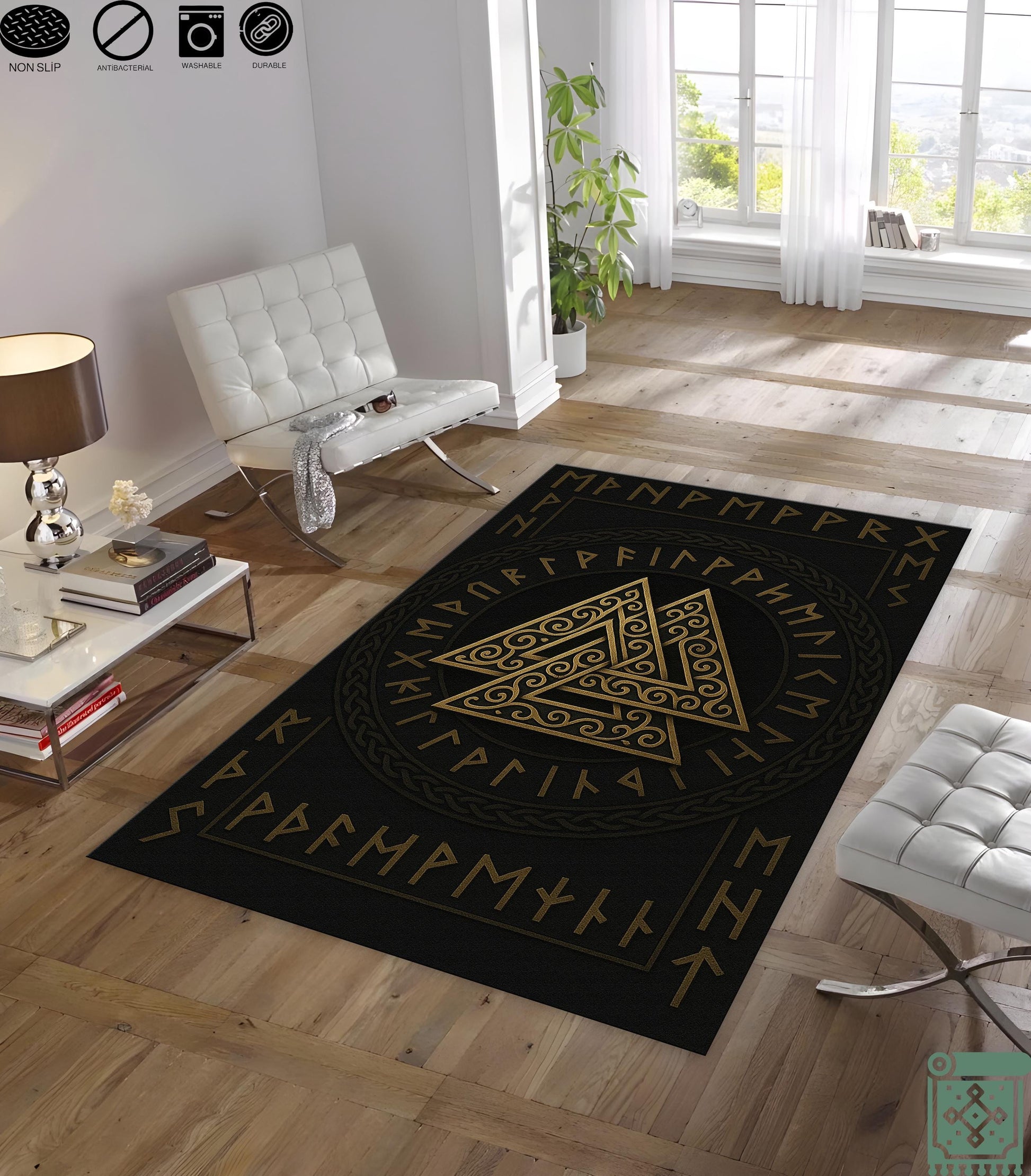 Viking Rug - Mythological Rug, Viking Rug, Viking Pattern, Scandinavian Myth, Nordic Mat, Helm of