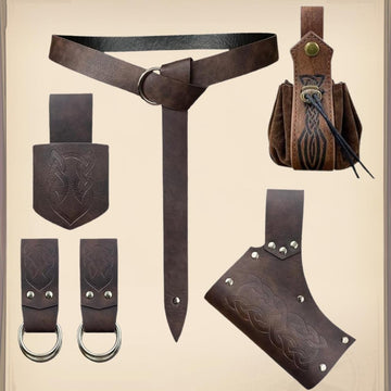Viking Costume & LARP - Medieval Leather Belt Accessories Set, Viking Cosplay, Renaissance Faire
