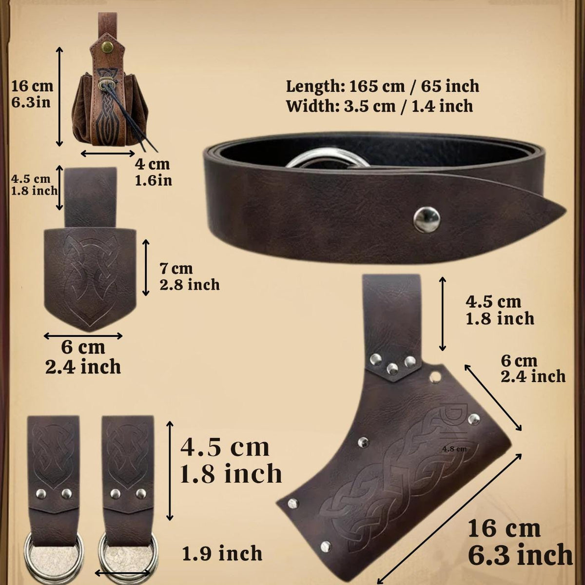 Viking Costume & LARP - Medieval Leather Belt Accessories Set, Viking Cosplay, Renaissance Faire