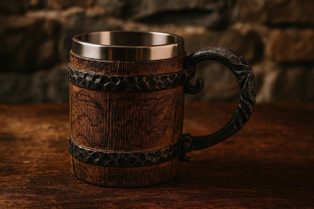 Viking Mug - Viking Wood Style Mug, Beer gift for Husband, Nordic Wooden Stein, Fathers day gift