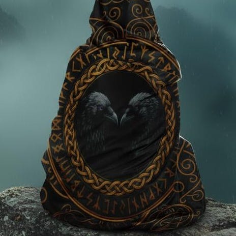 Viking Odin Hoodie - Hugin & Munin Ravens Odin's Viking Organic Hoodie