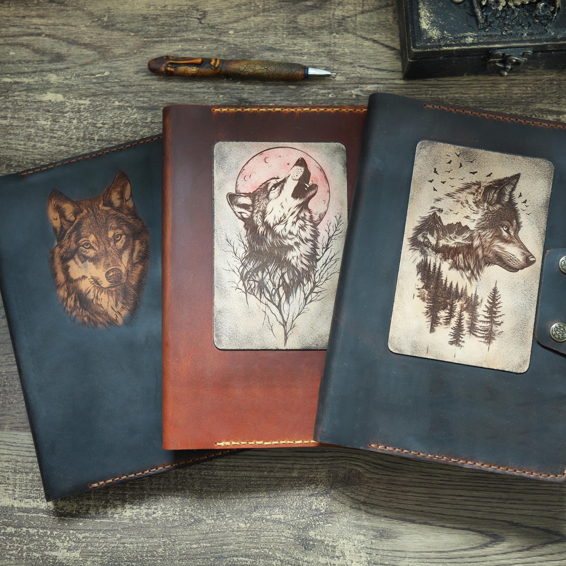 Viking Leather Accessory - Personalised Leather Journal: Refillable A5 Viking Norse Design, Camel