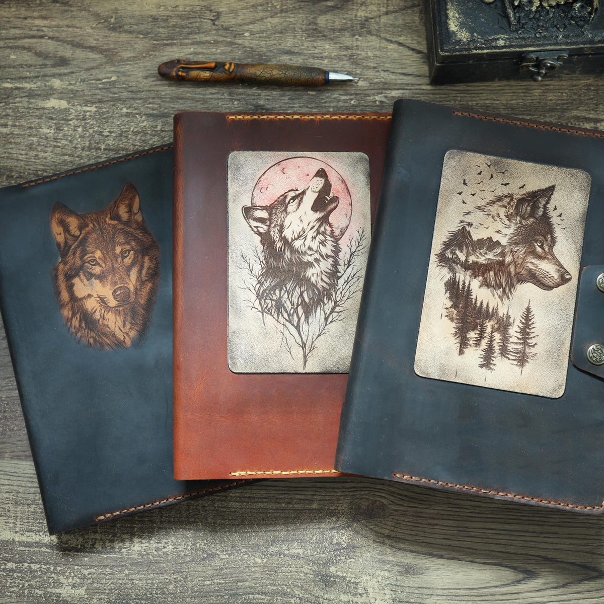 Viking Leather Accessory - Personalised Leather Journal: Refillable A5 Viking Norse Design, Camel