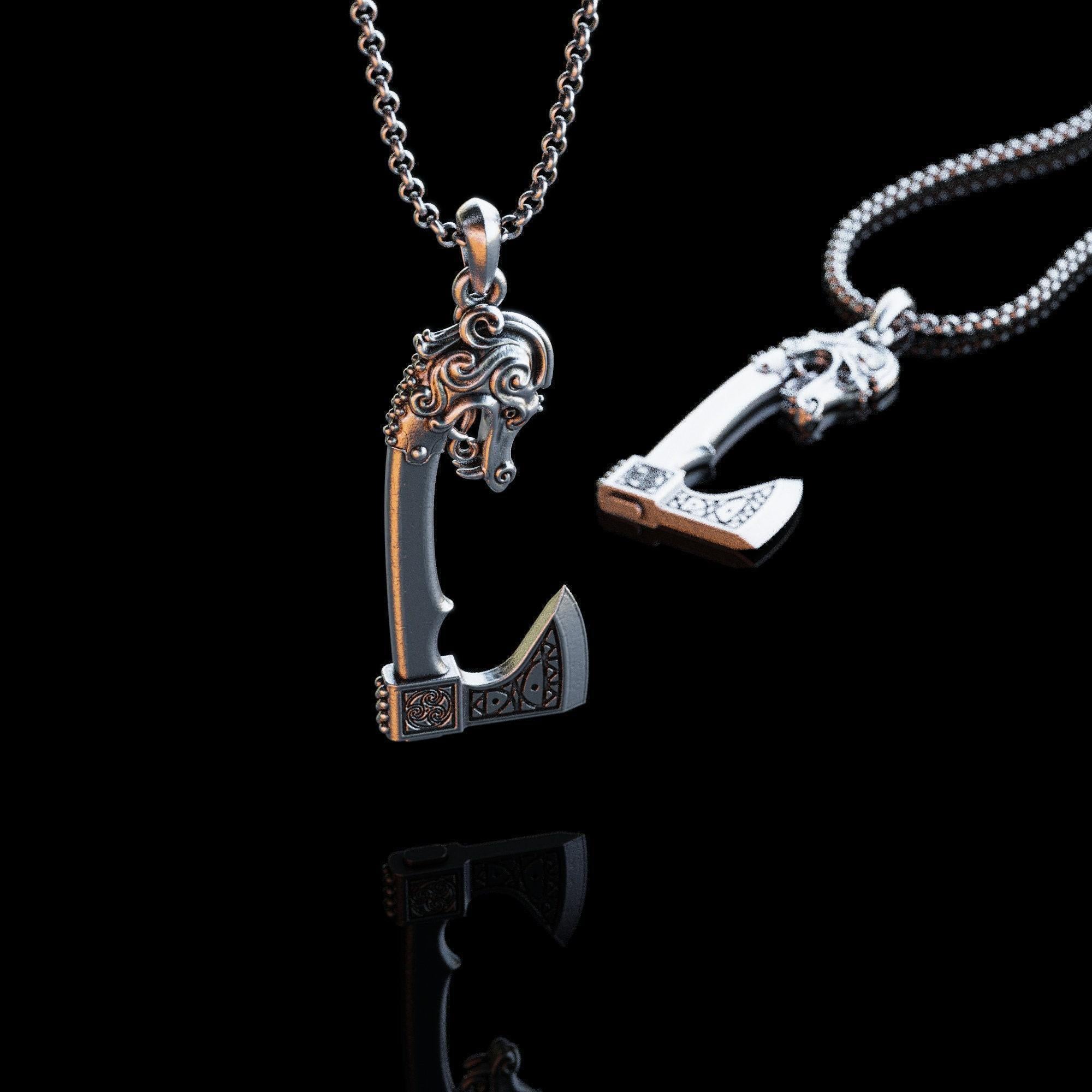 Viking Necklace - Handcrafted Scandinavian War Axe Silver Neckalce, Ancient Viking Battle Axe