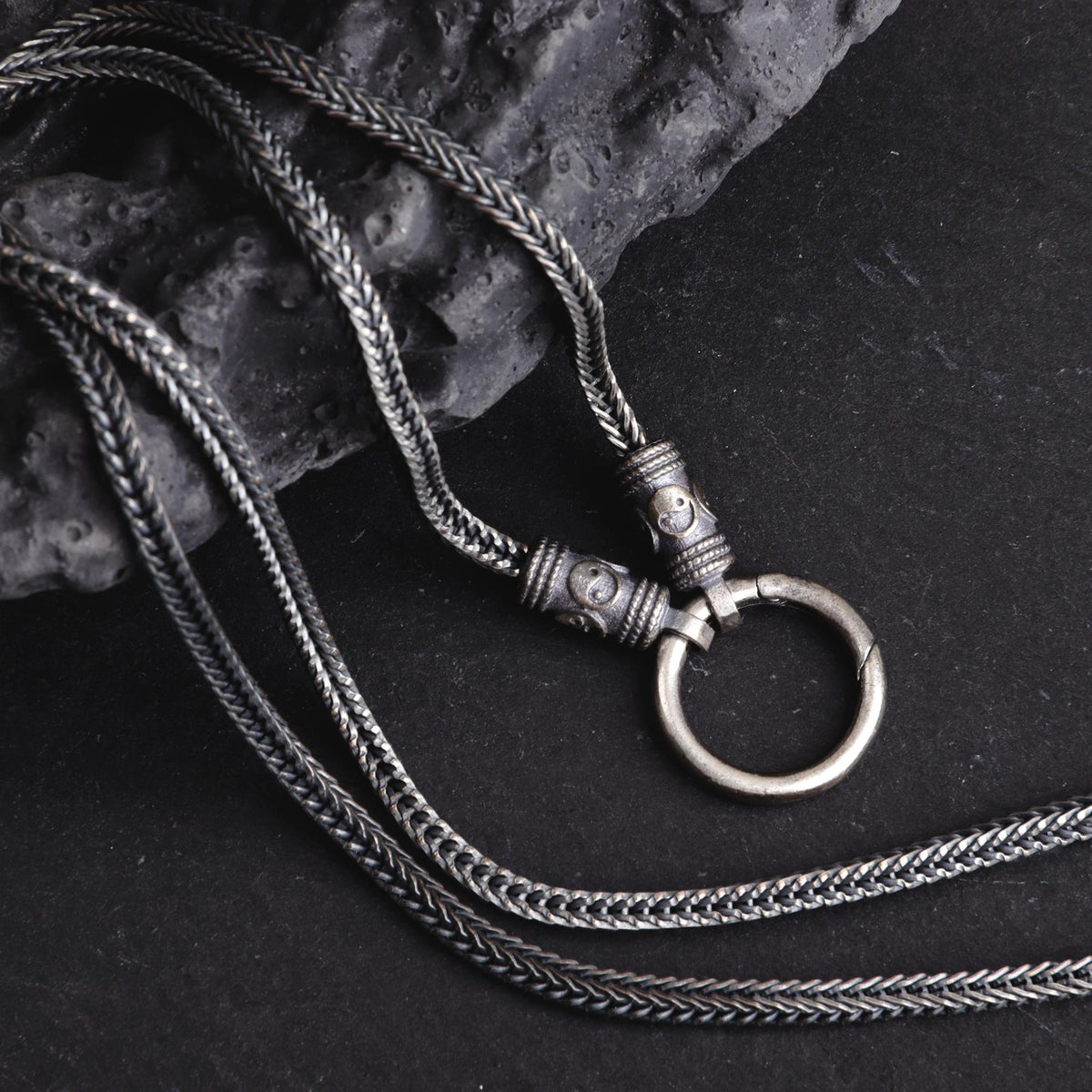 Viking Necklace - Mens Necklace Personalized 3mm Foxtail Chain Oxidized Sterling Silver Viking