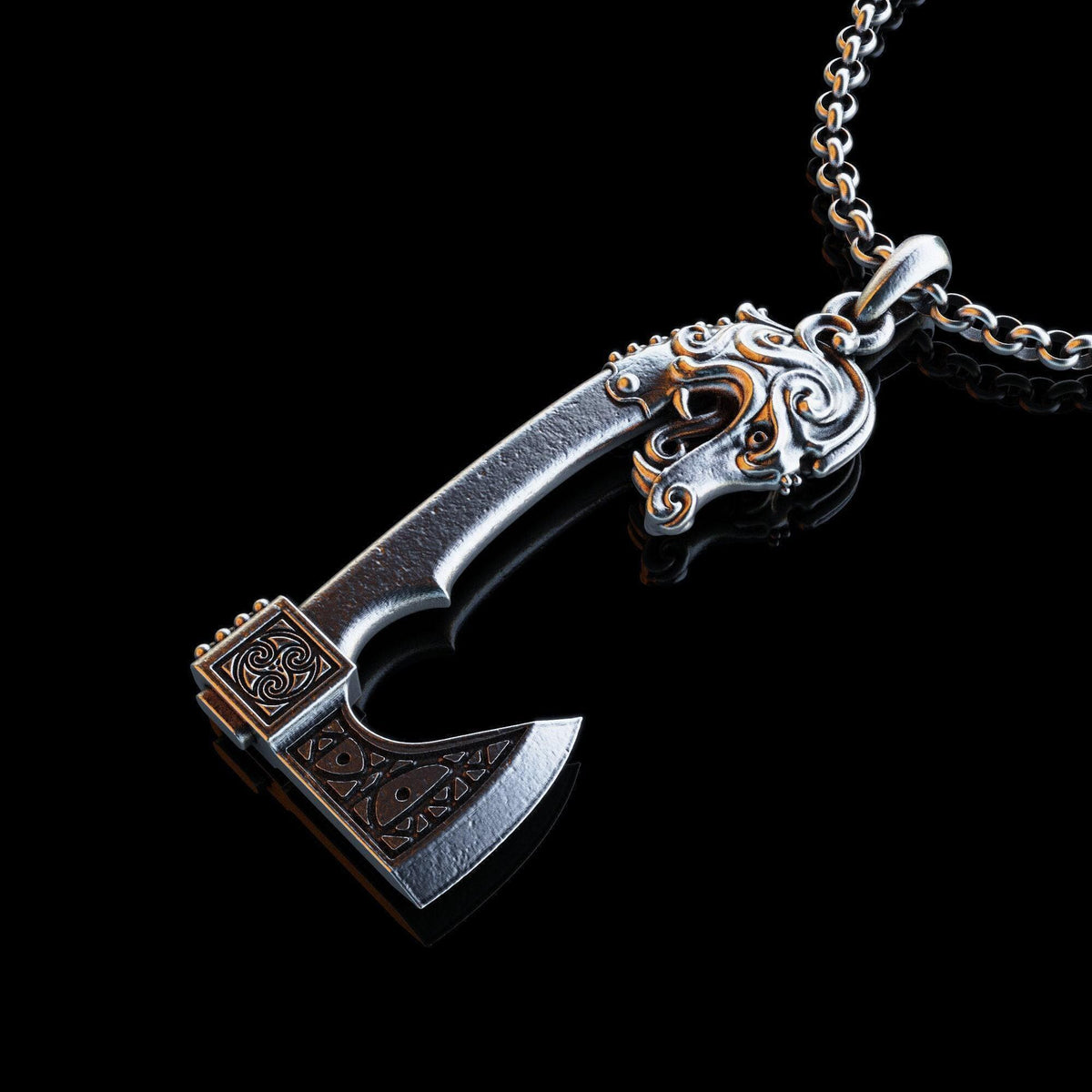Viking Necklace - Handcrafted Scandinavian War Axe Silver Neckalce, Ancient Viking Battle Axe
