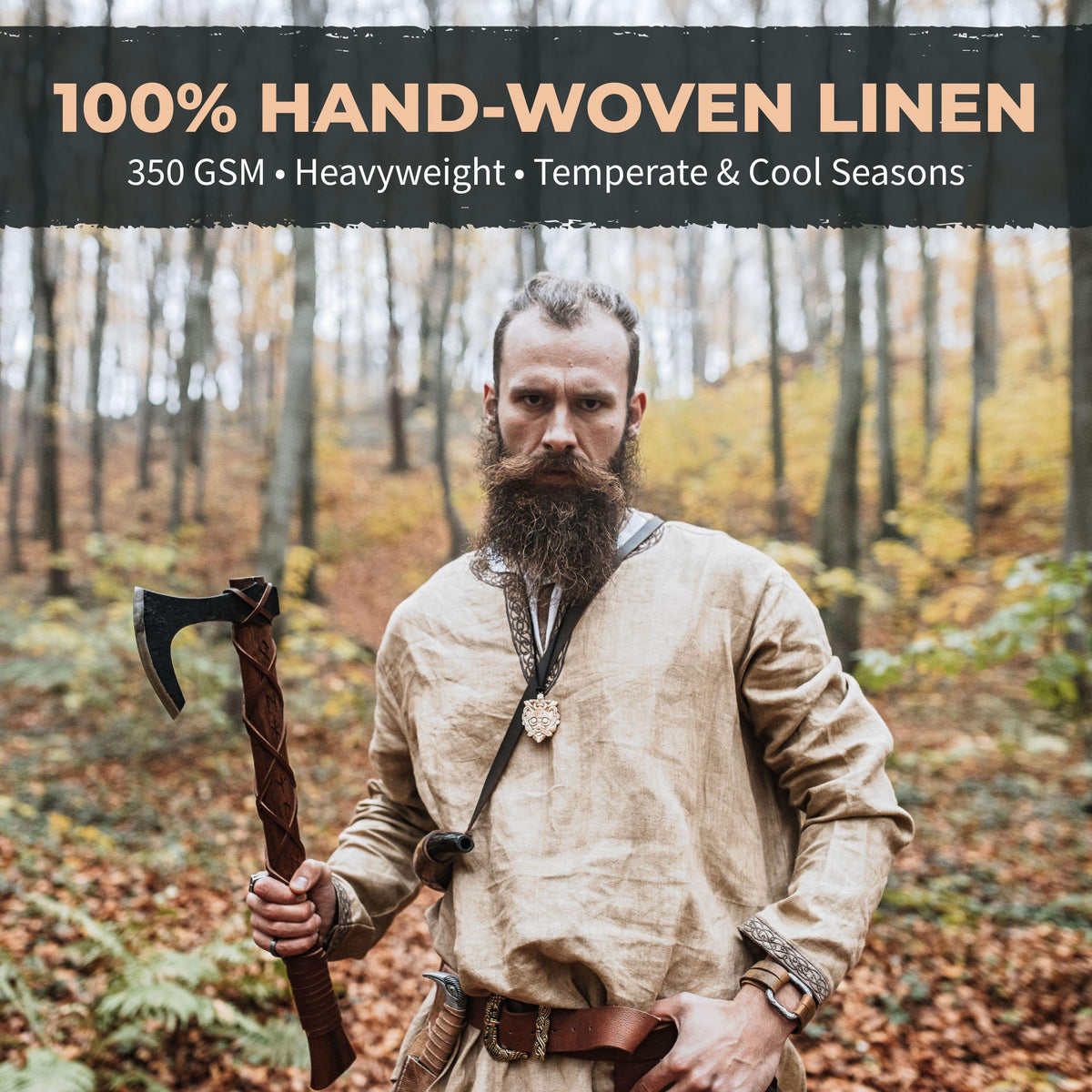 Viking T-Shirt - Loom-Woven Linen Viking Tunic: Norse Reenactment Attire - Long-sleeve and