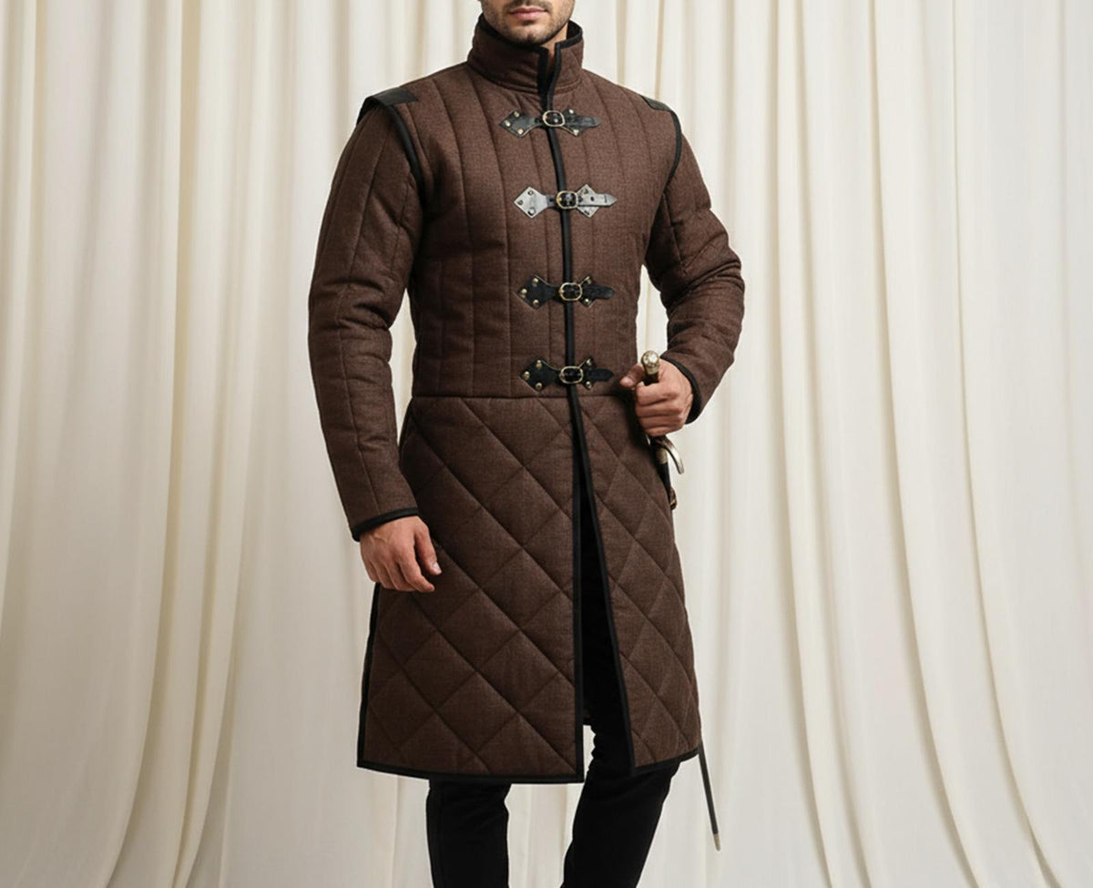 Viking Jacket - Wine Medieval Gambeson Coat for Men – Quilted Viking Armor Jacket