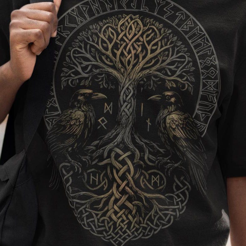 Viking Odin Hoodie - Hugin & Munin Ravens Odin's Viking Organic Hoodie