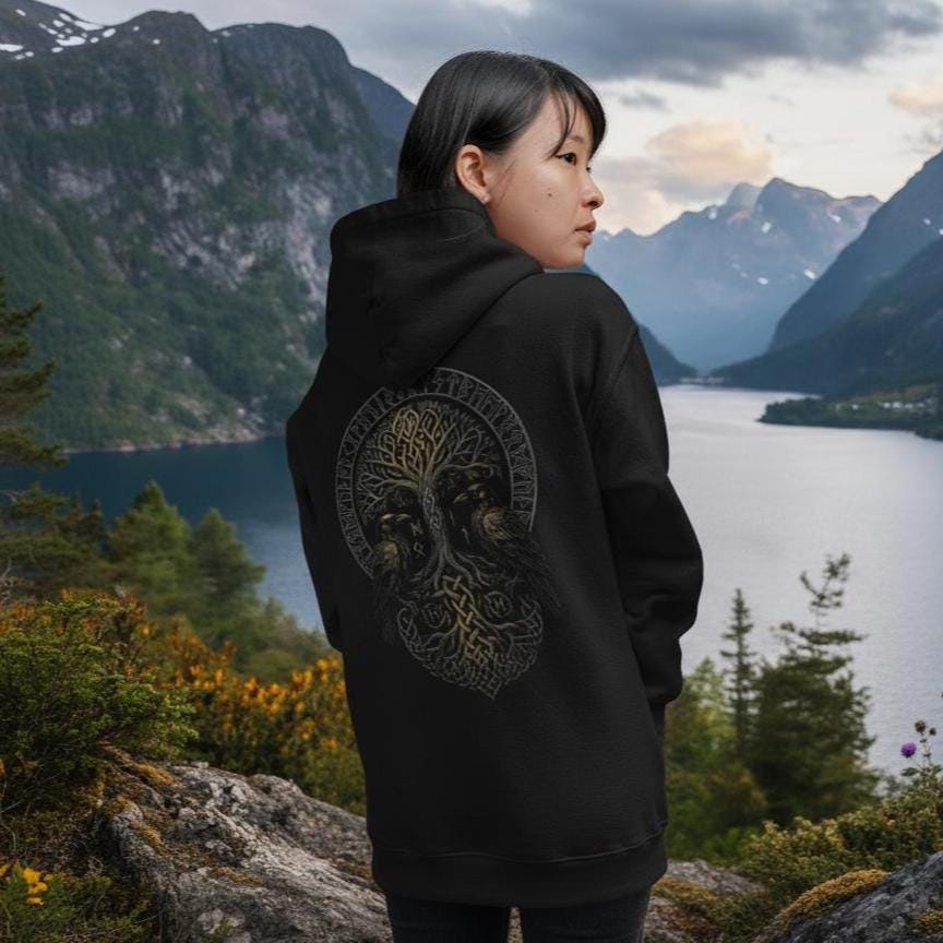 Viking Odin Hoodie - Hugin & Munin Ravens Odin's Viking Organic Hoodie