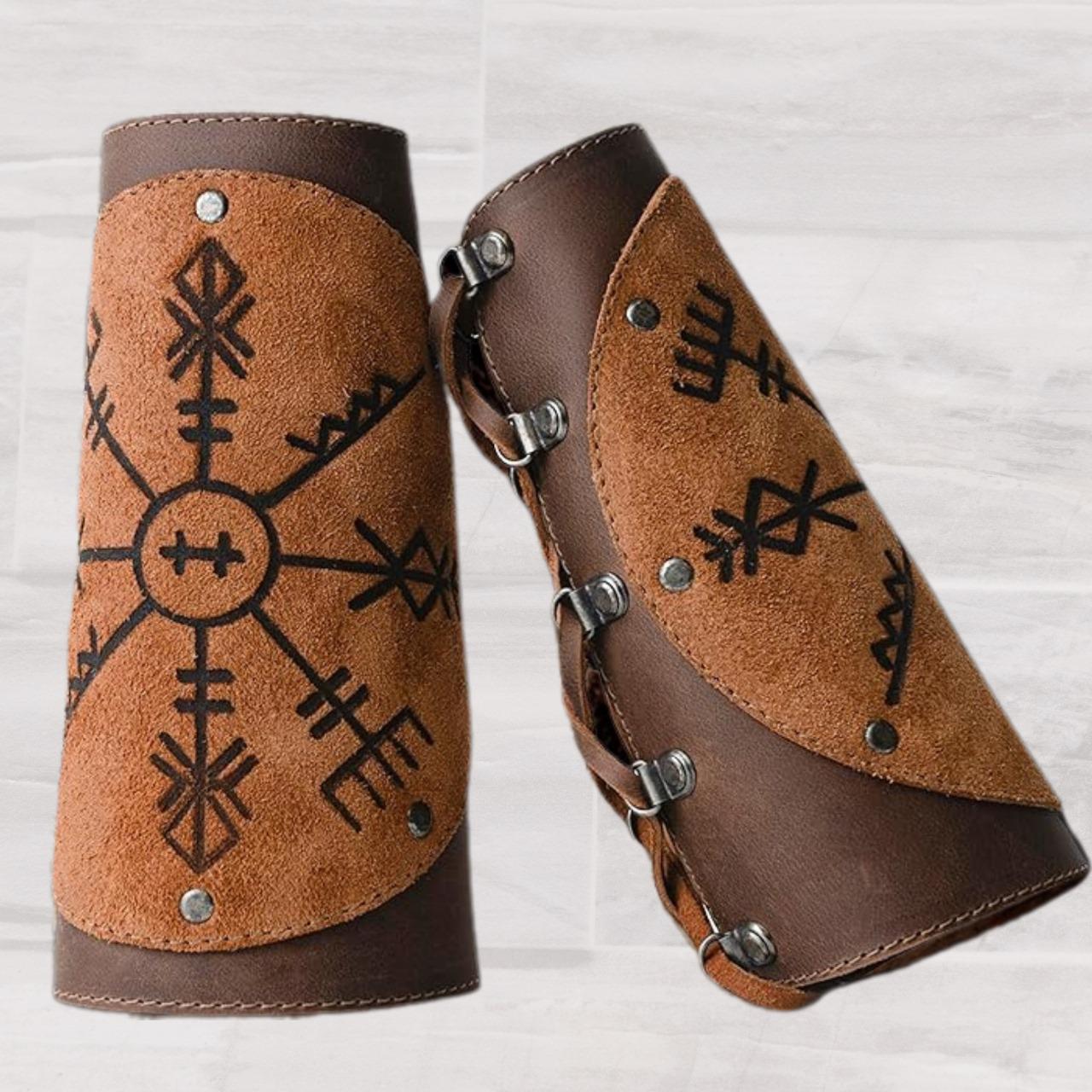 Viking Costume & LARP - 2pc Viking Fur Trim Bracers, Real Rabbit Fur Medieval Leather Arm Warmers