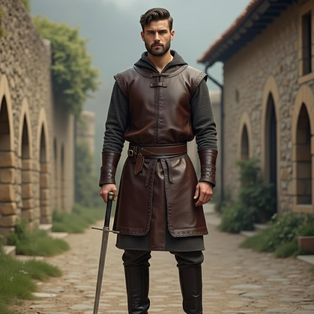 Viking Jacket - Viking Jarl Leather Coat Men Fur Collar Norse Warrior Medieval Fantasy Cosplay