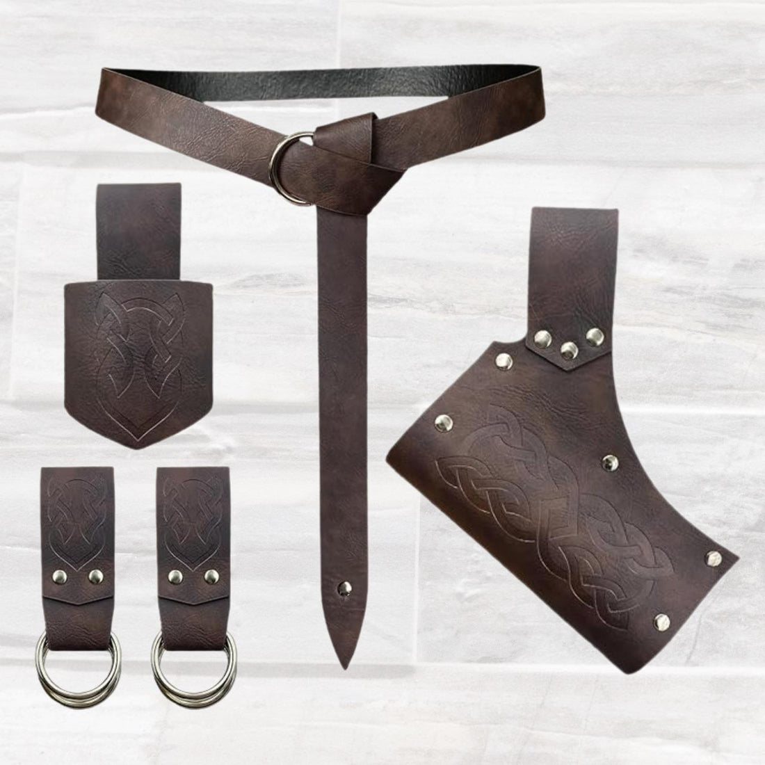 Viking Costume & LARP - Medieval Leather Belt Accessories Set, Viking Cosplay, Renaissance Faire