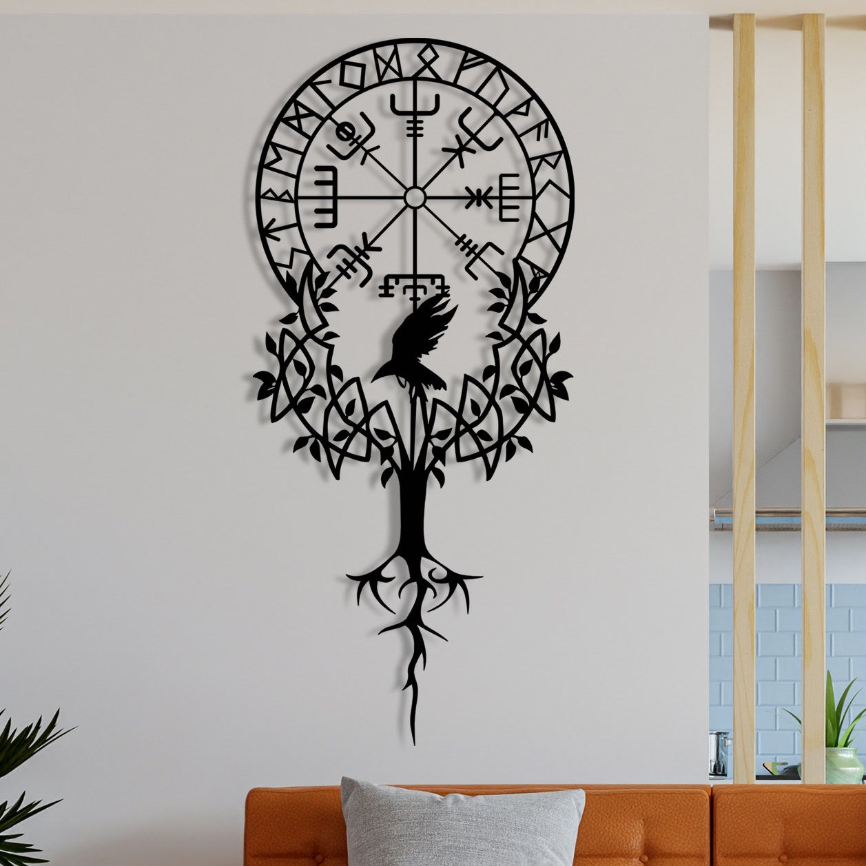 Viking Vegvisir Compass Blanket - Viking Vegvisir Tree of Life Wall Art, Norse Compass Raven Decor