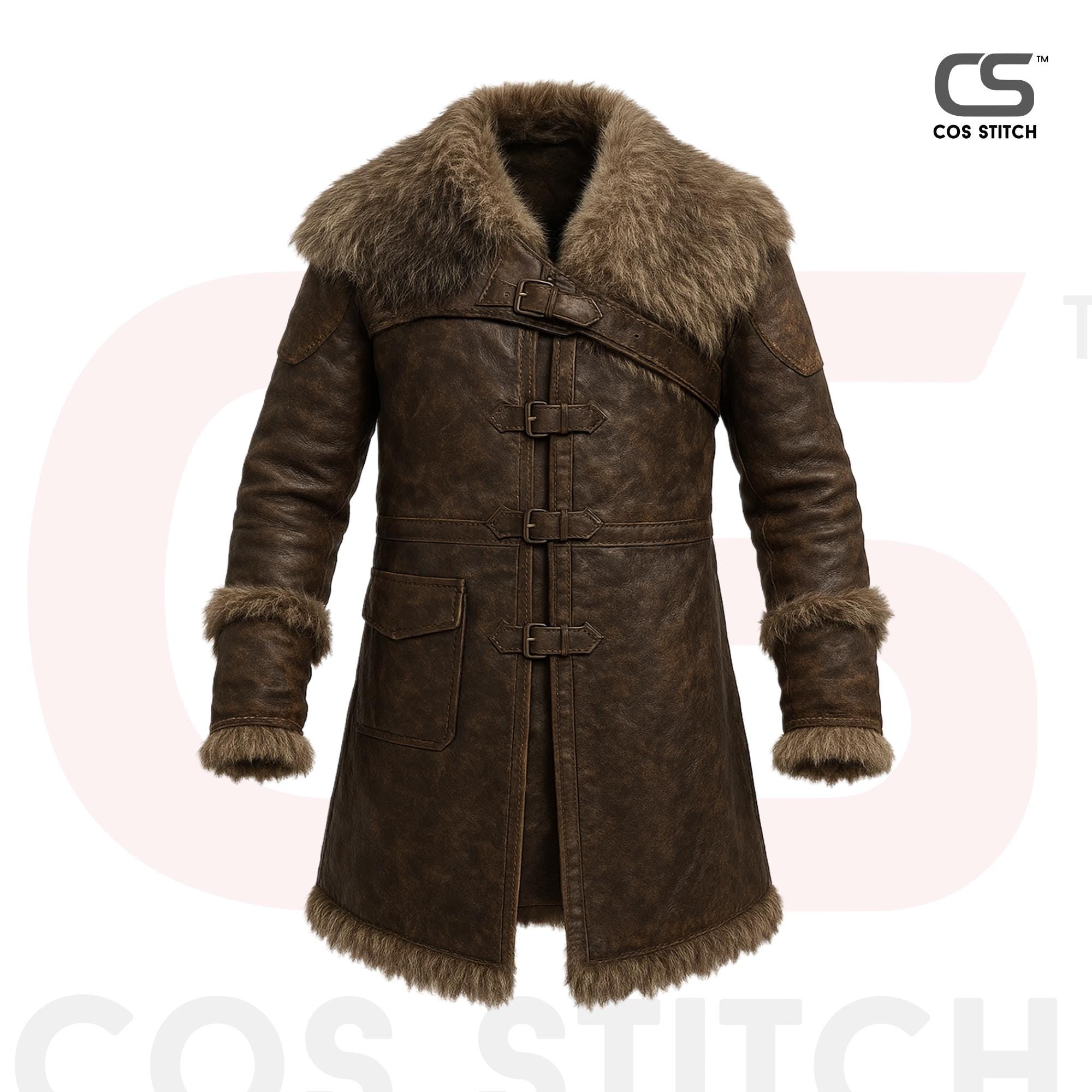 Viking Jacket - Handmade Viking Leather Jacket for Men Norse Warrior Fur Collar Coat, Medieval