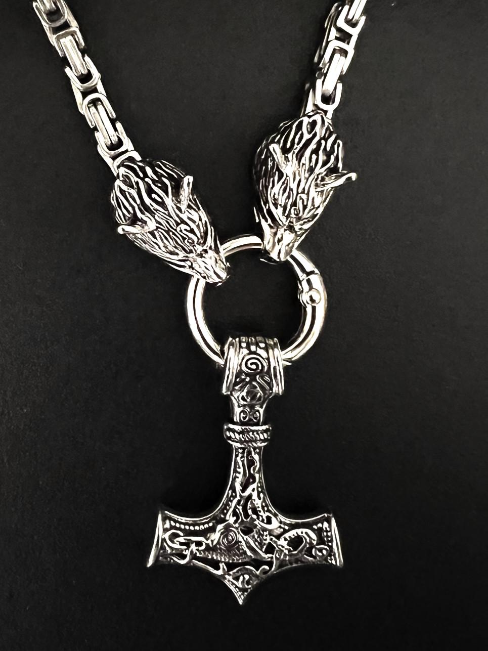 Viking Thor's Hammer Necklace - Viking Stainless Steel Hammer Pendant Necklace, Wolf Head Norse