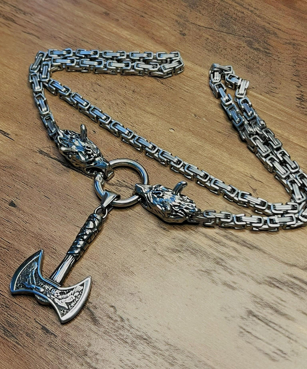 Viking Thor's Hammer Necklace - Viking Stainless Steel Hammer Pendant Necklace, Wolf Head Norse