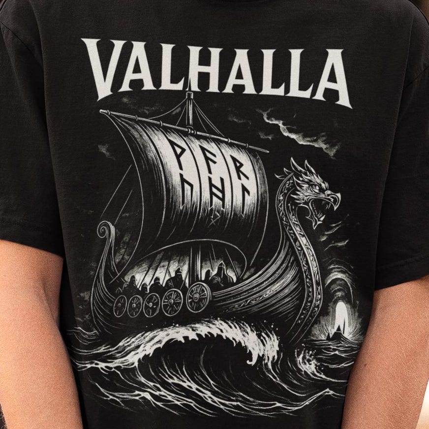 Viking Valhalla T-Shirt - Men's Viking Valhalla T-shirt, Norse Fire Warrior T-shirt, Dark Fantasy