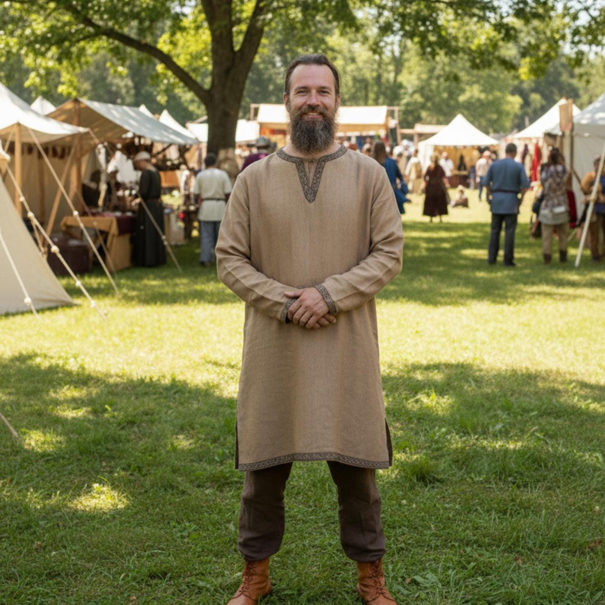 Viking T-Shirt - Loom-Woven Linen Viking Tunic: Norse Reenactment Attire - Long-sleeve and