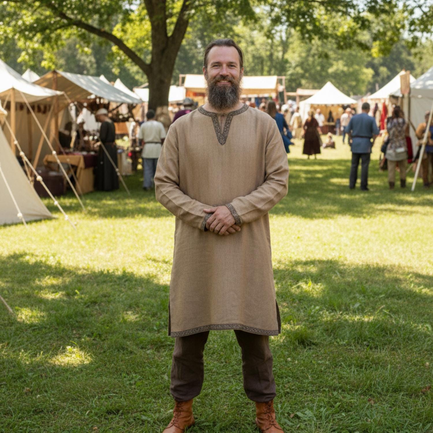 Viking T-Shirt - Loom-Woven Linen Viking Tunic: Norse Reenactment Attire - Long-sleeve and
