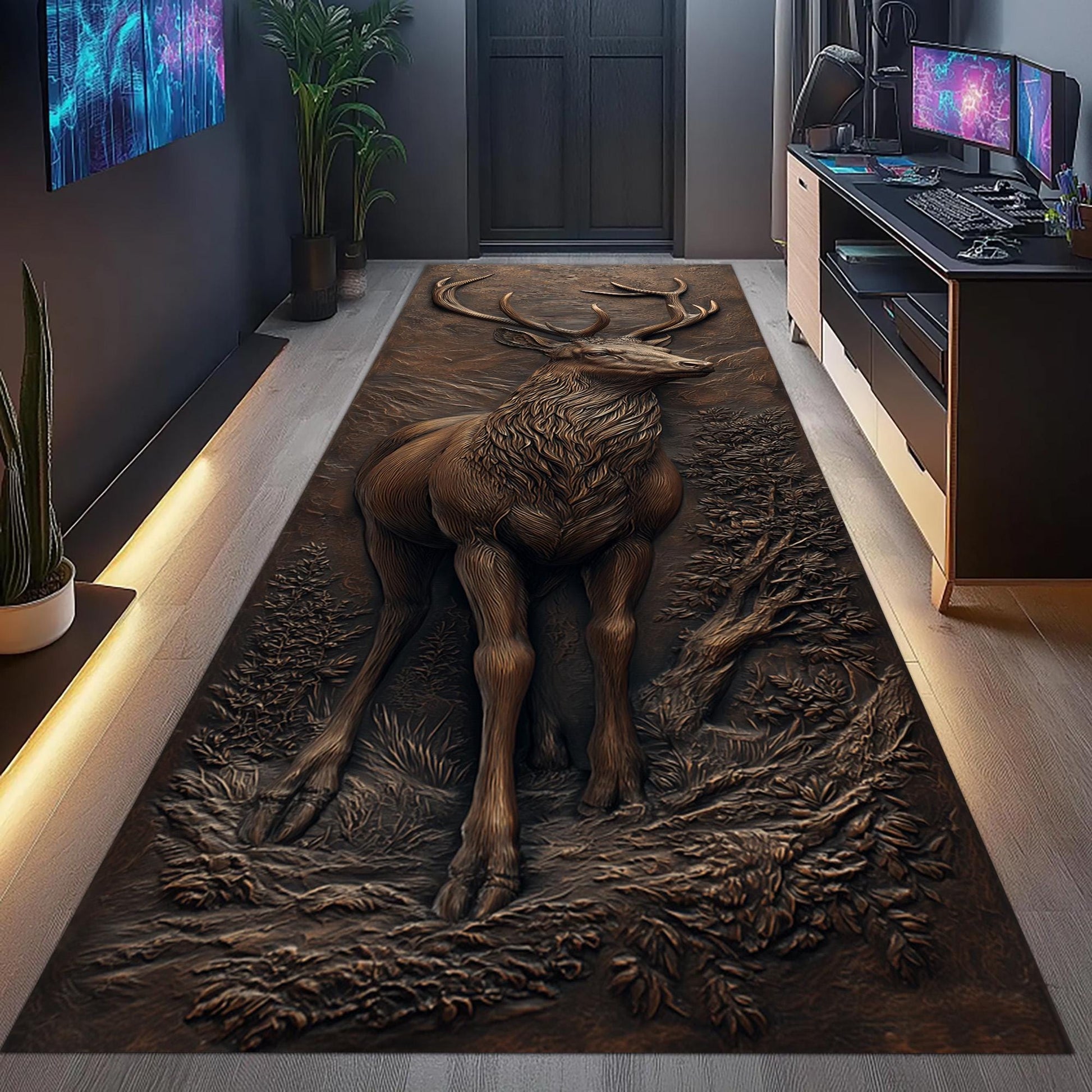 Viking Wolf Rug - Viking Wolf Head Rug, Norse Celtic Knot Mythology Art, Bronze Carved Nordic Decor