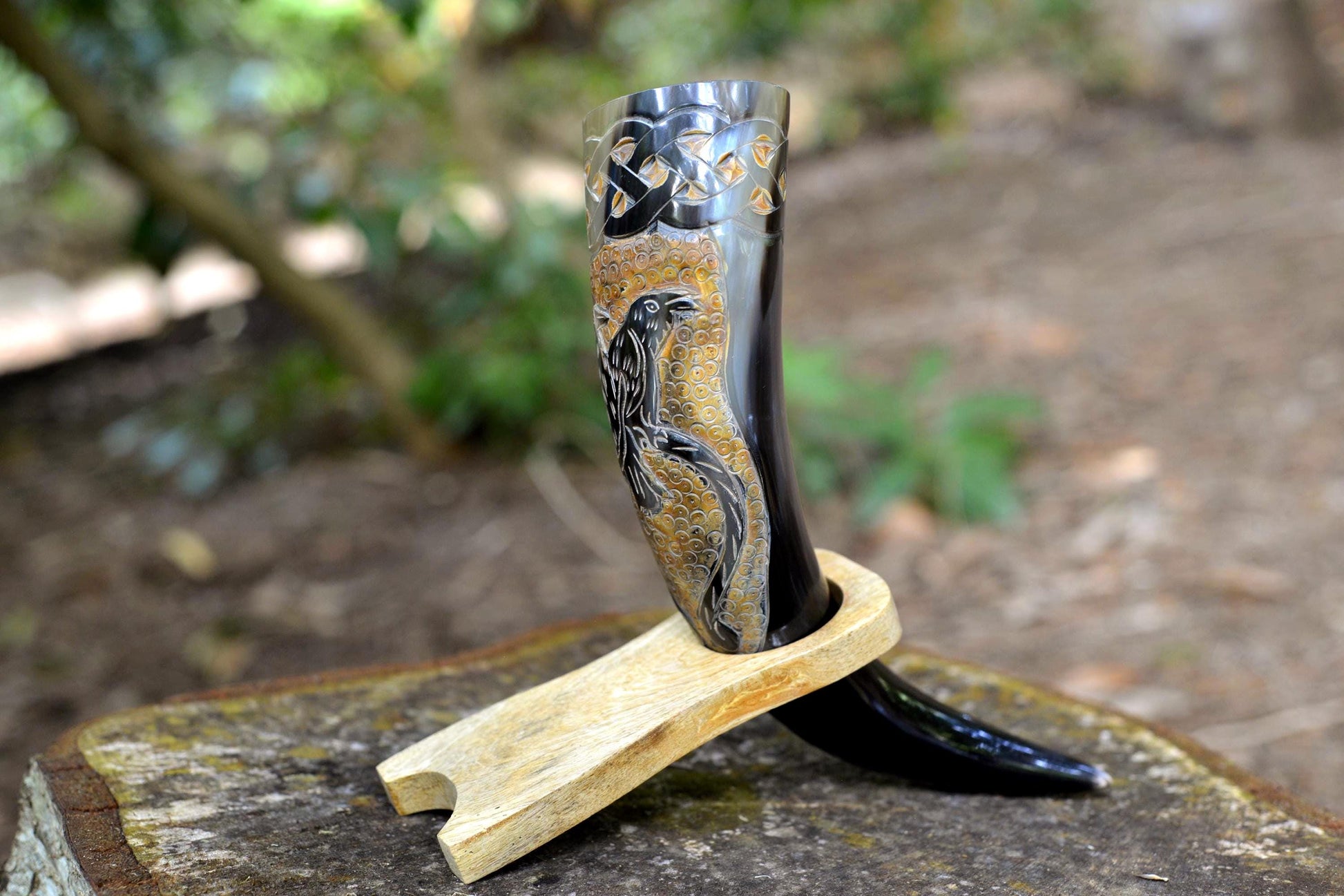 Viking Raven Mug - Raven’s Oath – Hand-Carved Viking Drinking Horn