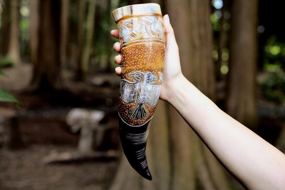 Viking Raven Mug - Raven’s Oath – Hand-Carved Viking Drinking Horn