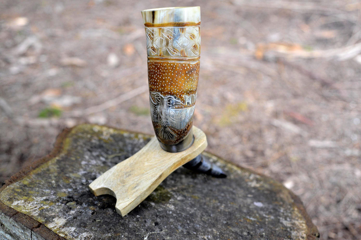 Viking Raven Mug - Raven’s Oath – Hand-Carved Viking Drinking Horn
