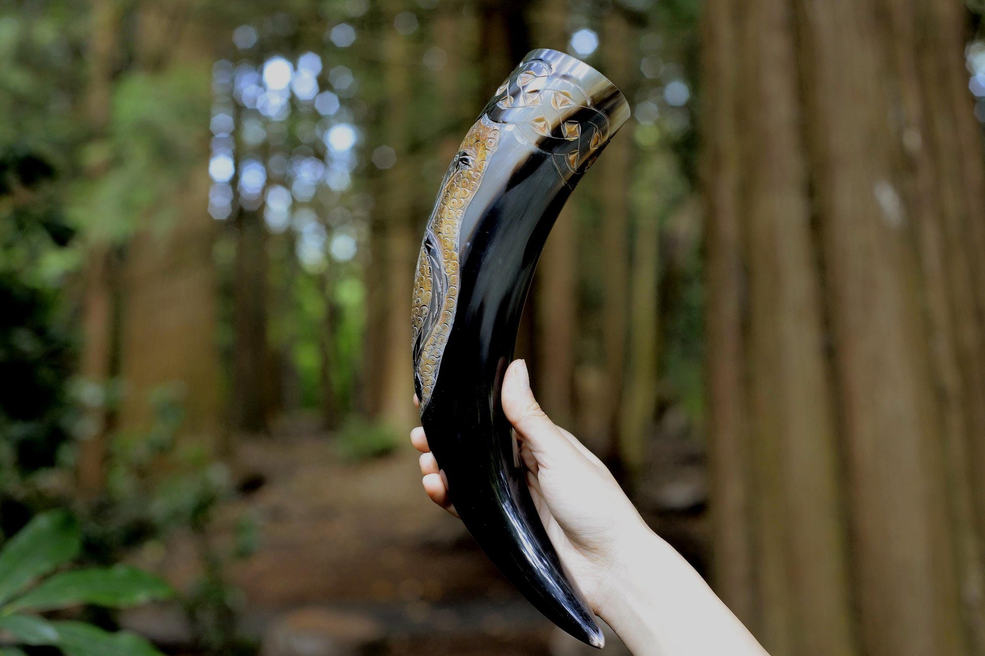 Viking Raven Mug - Raven’s Oath – Hand-Carved Viking Drinking Horn
