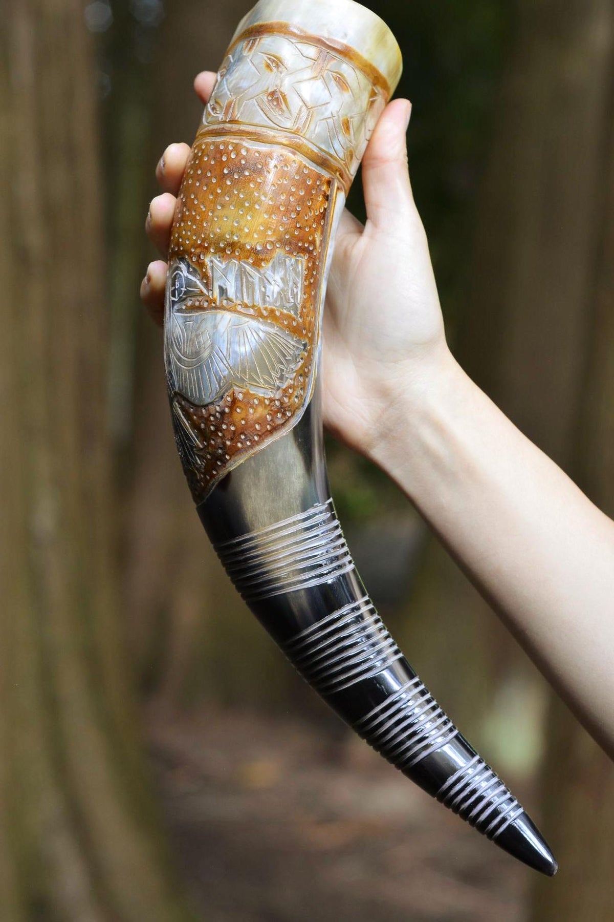 Viking Raven Mug - Raven’s Oath – Hand-Carved Viking Drinking Horn