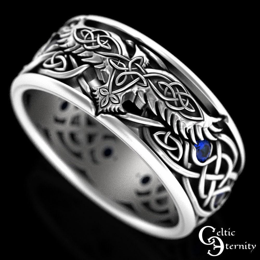 Viking Raven Ring - Sterling Silver Raven Ring, Celtic Knot Ring, Viking Raven Ring, Gothic Mens