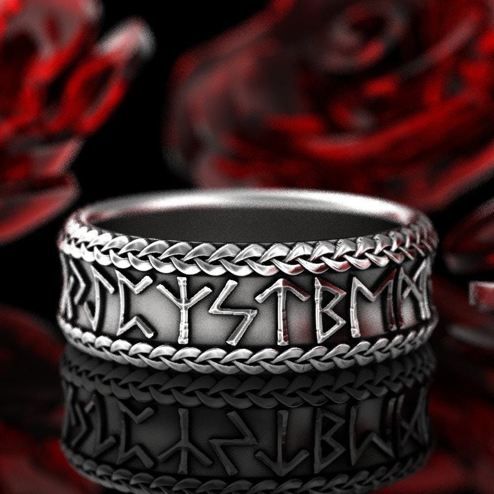Viking Raven Ring with Runes