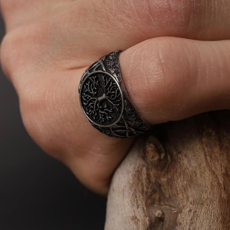 Viking Yggdrasil Tree of Life Ring - 925K Sterling Silver Yggdrasil Ring: Norse Mythology Tree of